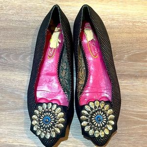 Poetic License flats. Black with gold and blue detail